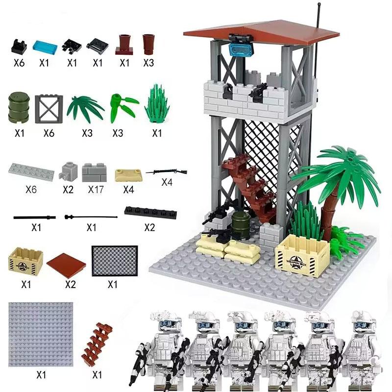 

MOC City Military Guard Tower Building Blocks Field Command Post Bricks Toys for Children Boys Thanksgiving Day
