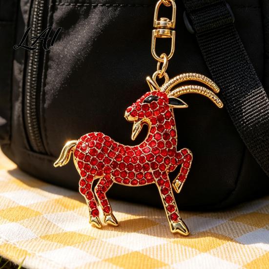 Sparkling Goat Keychain with Rhinestone Golden Plated Sheep Alloy Keyring Bling Animal Pendant for Backpack Handbag Charm Theme