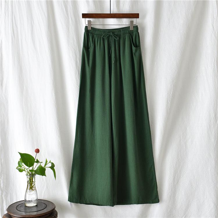2025 Spring/Summer Nianbaixiu Women's Cotton Linen Wide-Leg Trousers - Zen-Inspired Light Retro Style