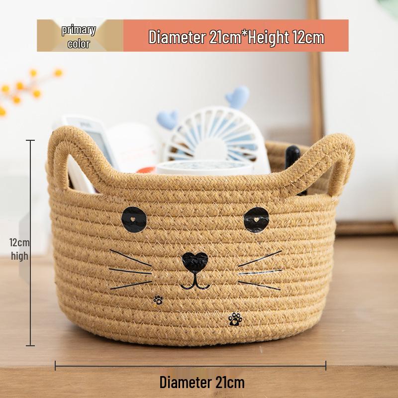 

Handmade Cotton Kitty Ears Round Blue Basket for Bedside or Desktop Organization 21*12 cm
