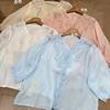 1116 Summer New Women's Crew Neck Japanese Ramie Shirt Loose Shirt French Lace Mori Women's Ins