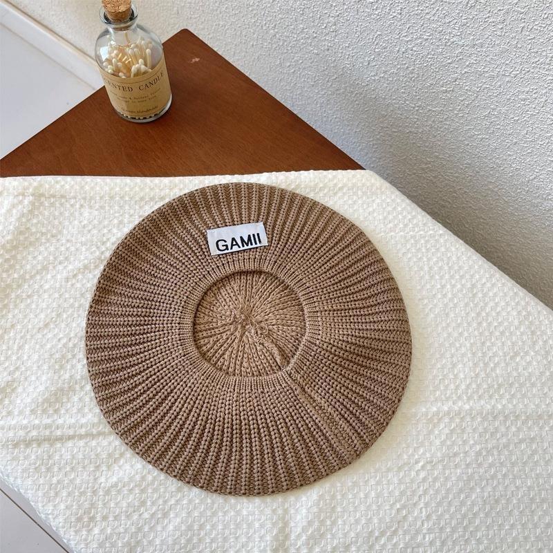 Zhao Lusi Same Style Korean Version Versatile Knit Beret For Women Winter Fashion Concave Shape Beret Peaked Cap Newsboy Hat Trendy