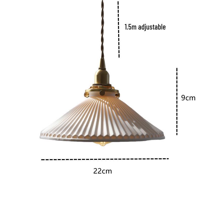 Nordic Inspired Japanese Brass & Pleated Ceramic Pendant Lamp for Restaurant, Bedroom or Dining Table