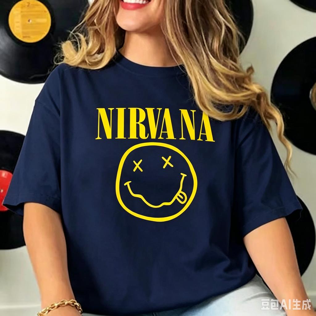 Nirvana Smiley Face Tee 90s Vintage Grunge Band Shirt Hoodie Pullover Unisex Streetwear Sweatshirt Kurt Cobain Fan Gift
