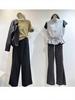 Gray Floral Micro-Flare Women's Pants, Size 26, Thin Style, Elastic High Waist, Korean Age-Reducing, Casual Slim Fit, Spring/Autumn.