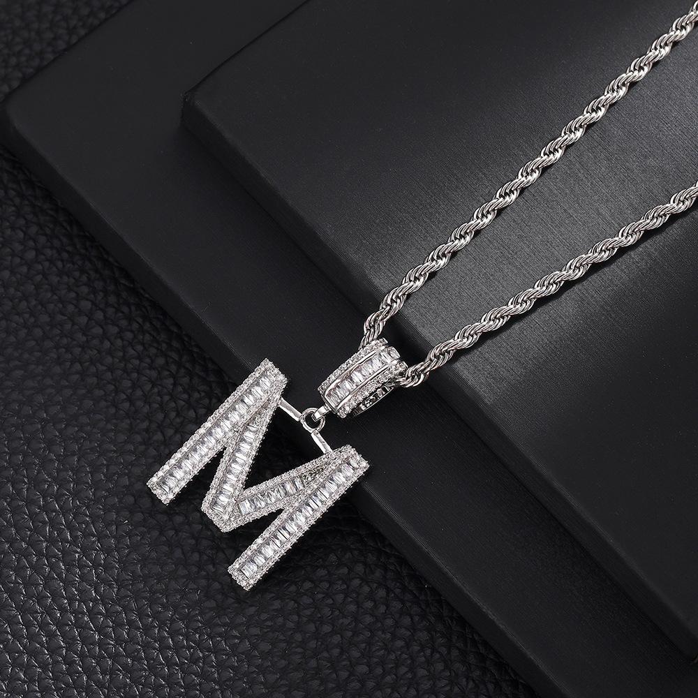 Hip Hop Letter Pendant Zircon Necklace Popular Instagram Personalized Accessory Niche Design Men's and Women's Pendant Necklace