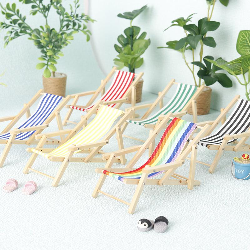 1:12 Dollhouse Mini Foldable Beach Chair Lounge Chair Model Dollhouse Furniture Decoration Micro Scene Construction Props