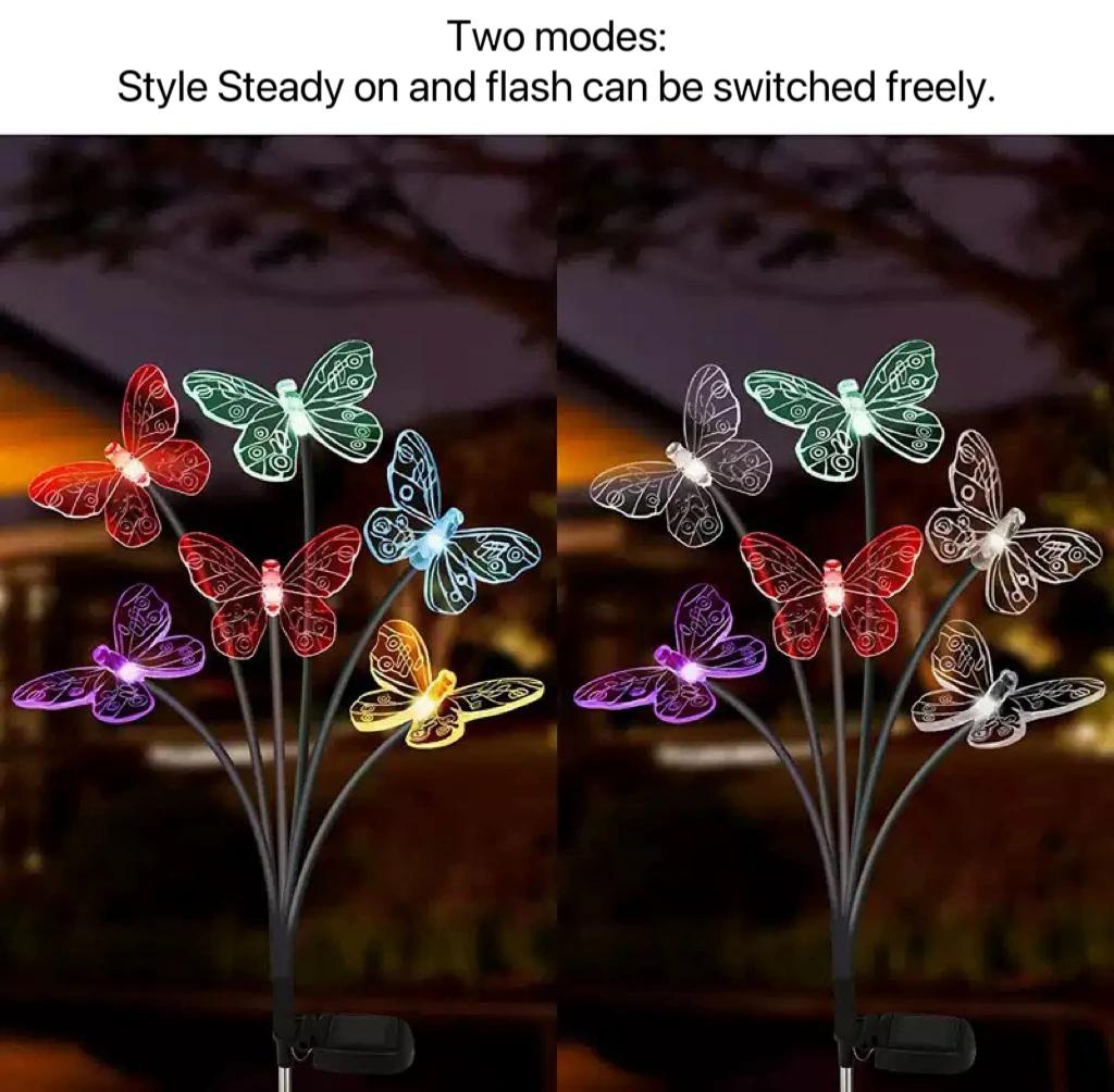 1pcs Garden Solar Butterfly Lights Outdoor 6LED Decor Light Waterproof Stake Lights for Yard Pathway Patio