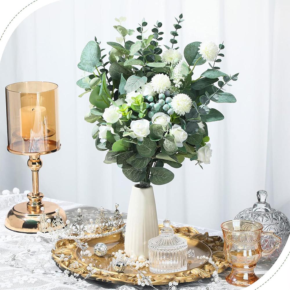 30/60/120Pcs Artificial Eucalyptus Leaves Stems Bulk 3 Kinds Mixed Silver Dollar Eucalyptus Bouquets Floral Wedding Home Decor