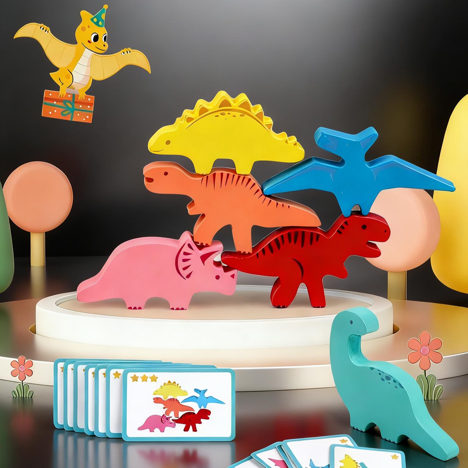 

Wooden Dinosaur Stacking Game - A Fun and Educational Challenge to Boost Kids Balance, Coordination, and Imagination