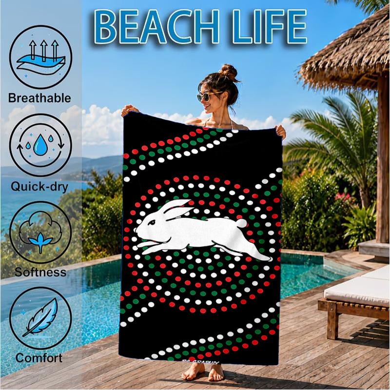 Nrl Rabbit Artwork Design Beach Towel, Quick-drying, Easy to Care for, Suitable for Both Fitness and Beach Vacations,Sports Essential