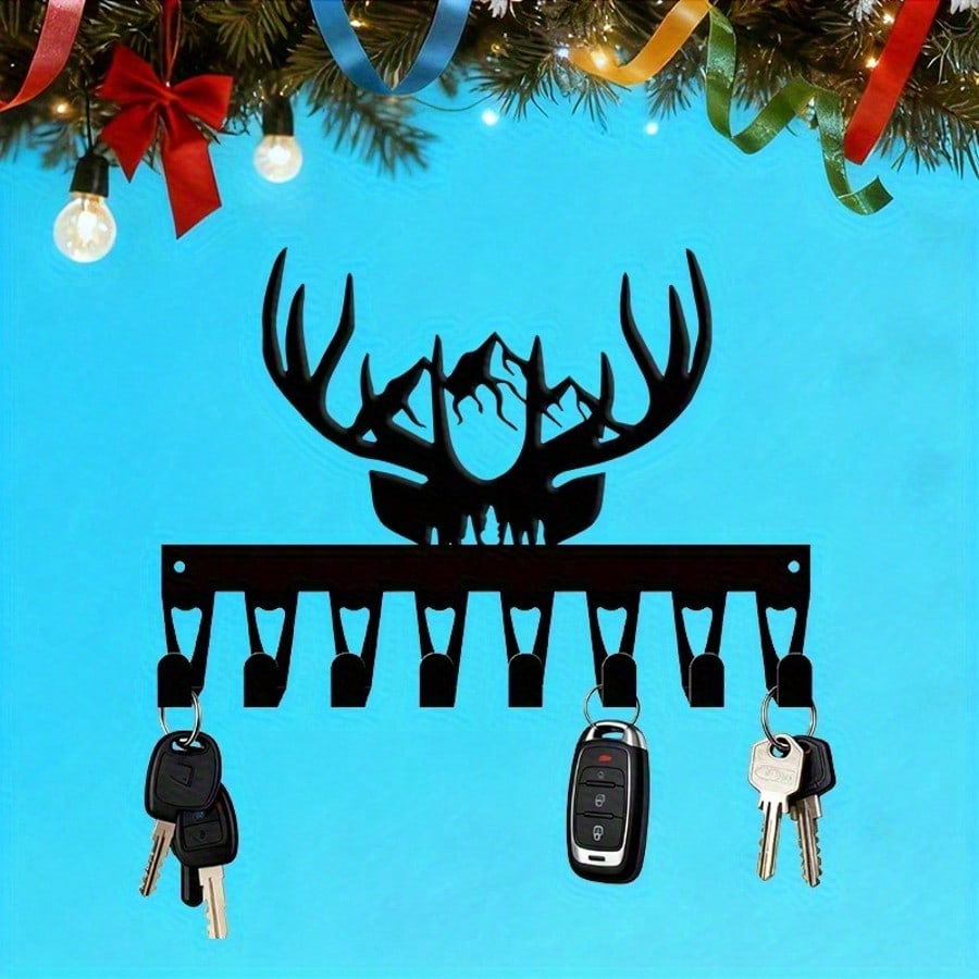 Vintage Iron Deer Head Wall Hook Coat Rack with 8 Hooks for Entryway