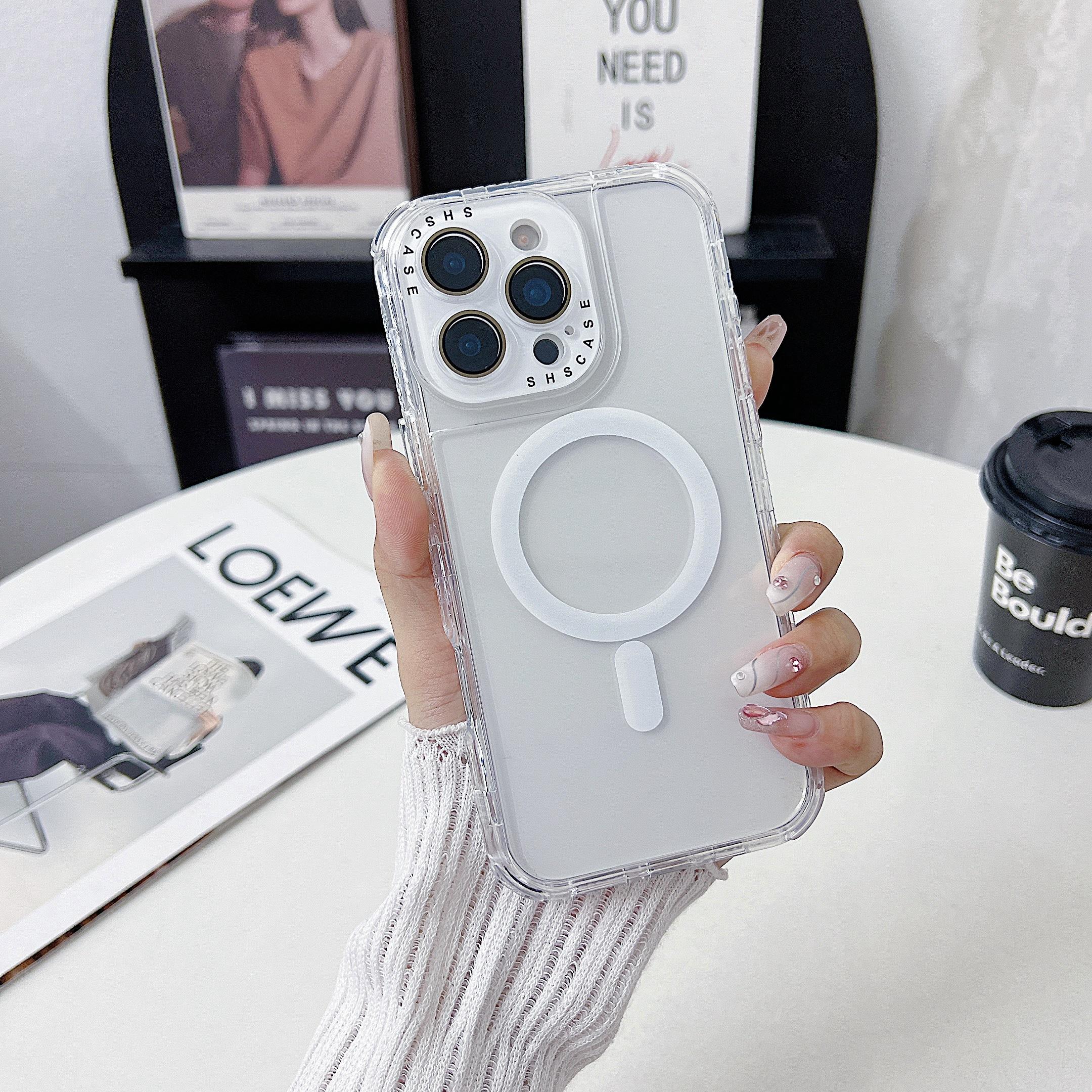 

For iPhone 16 Pro Max Magnetic Case Clear Colorful Frame TPU+PC Phone Back Cover with Lens Film White