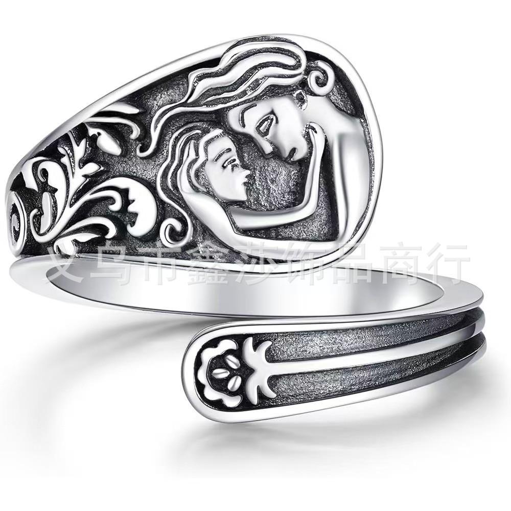 Викторианское кольцо-ложка с лунным камнем, черный агат, винтажное, боснийское, рельефное, текстурированное кольцо