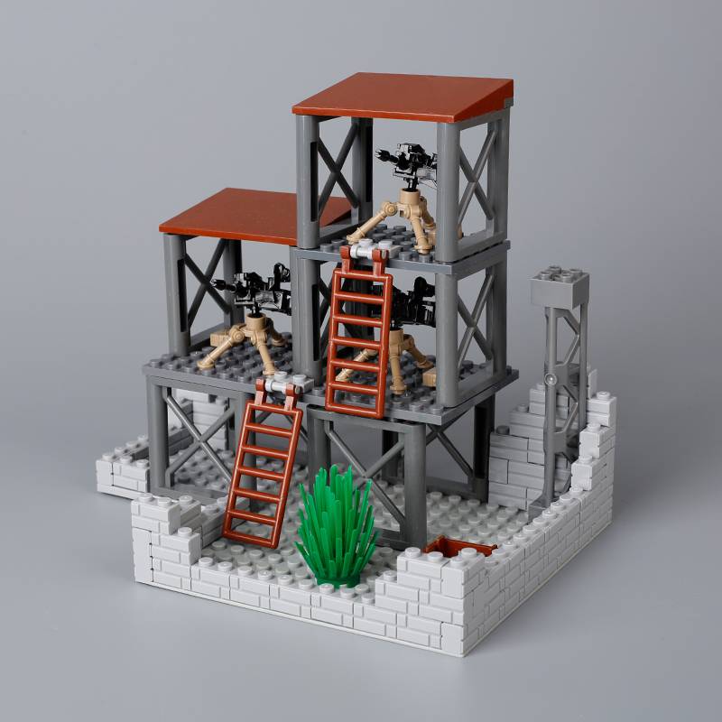WW2 Military Outpost Scene MOC Building Block Set Soldier Lookout Drone Cannon Car Base Scale Model Kit Weapon Gun Launcher Toy Gift Present K057