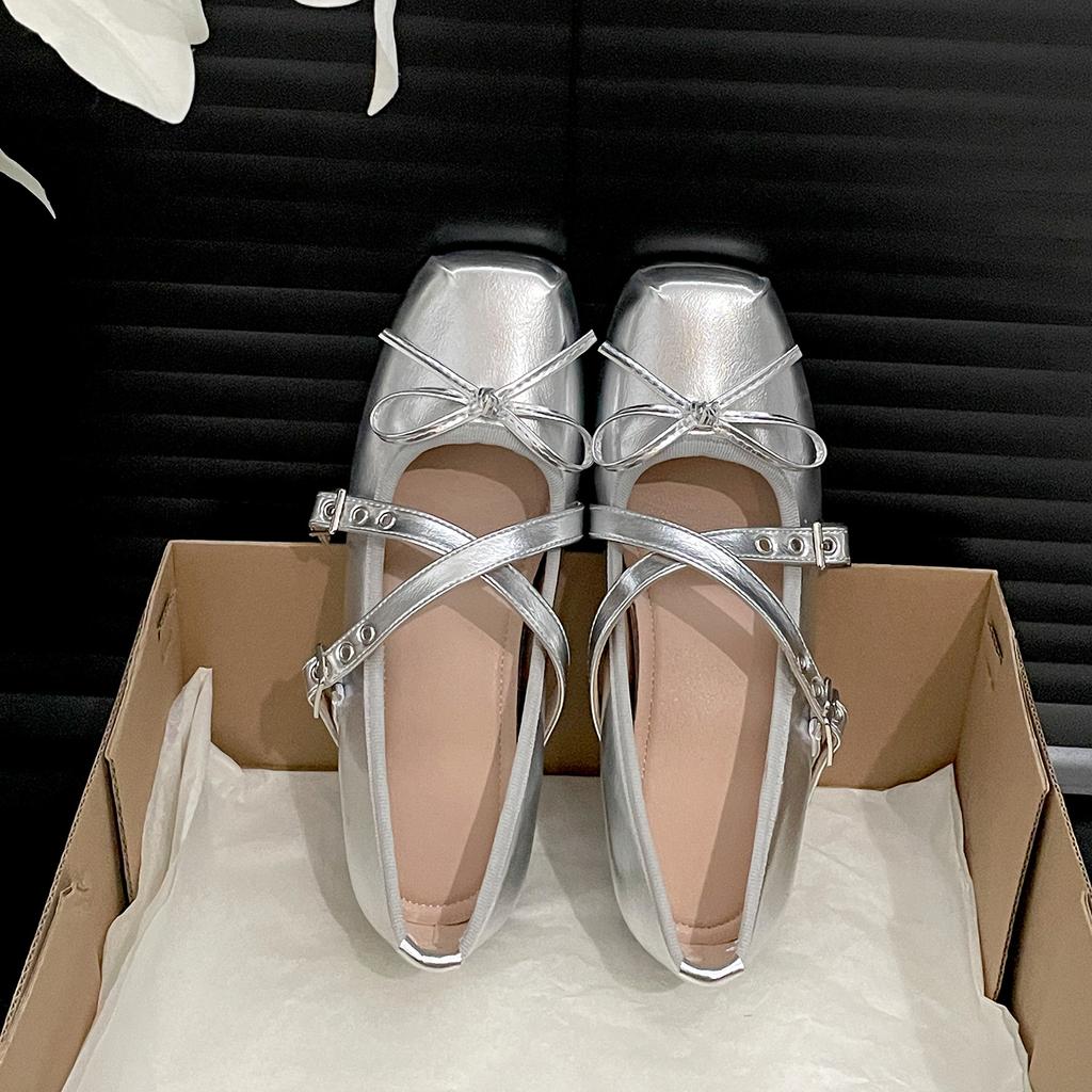 Silver French square head height increase light mouth single shoes women's summer 2025 new high-end skirt versatile Mary Jane shoes