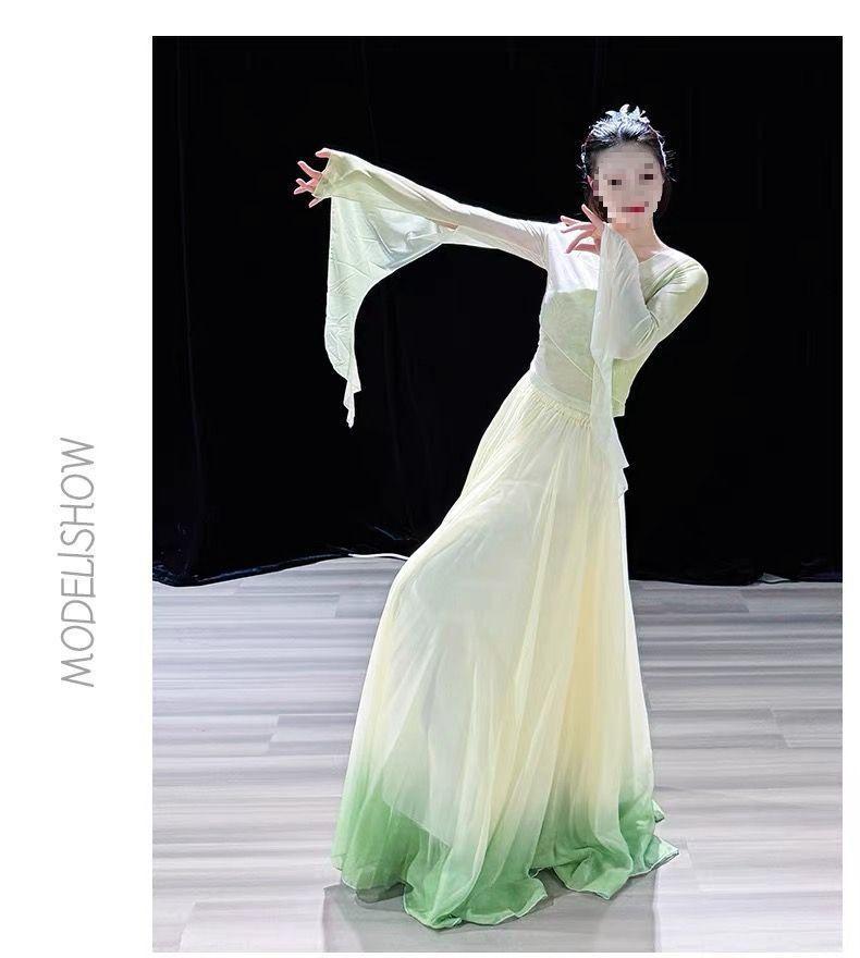 Damen 720° Grün Farbverlauf Fließender Chinesischer Tanzkostüm Rock