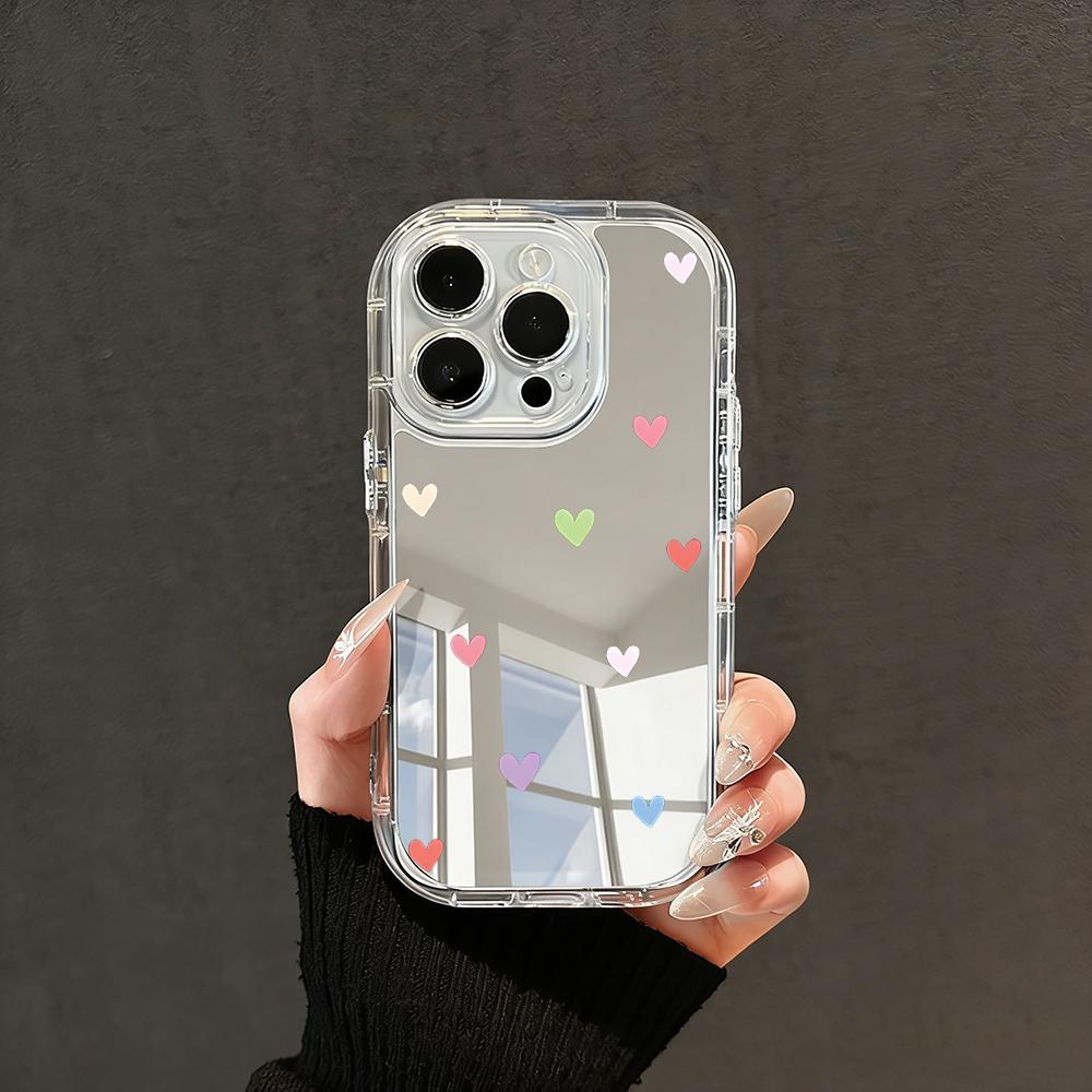 Phone Case For iPhone 17 16 15 14 13 12 11 Pro Max XS X XR 7 8 Plus Make Up Mirror Shockproof Soft Popular Cute Love Heart Cover