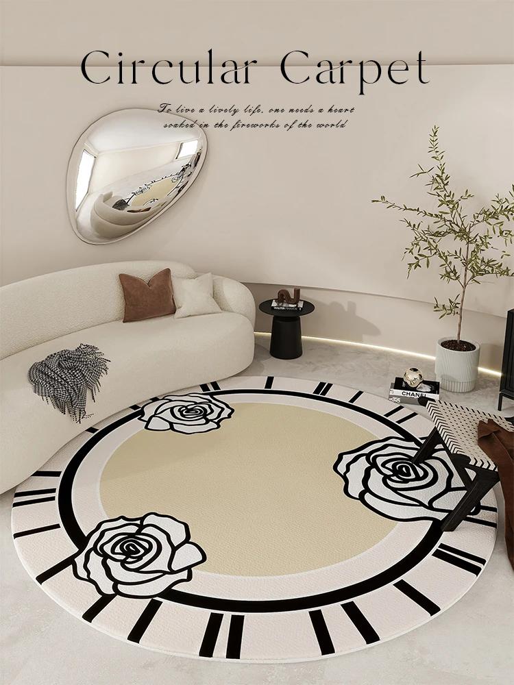 

Light Luxury Round Shape Living Room Decoration Rug Cream Style Rugs for Bedroom Home Soft Under Desk Carpet Thick Non-slip Mat 80x80CM