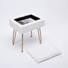 Vanity Stool Faux Fur with Storage, Anti-Slip Metal Legs Makeup Ottoman for Bedroom