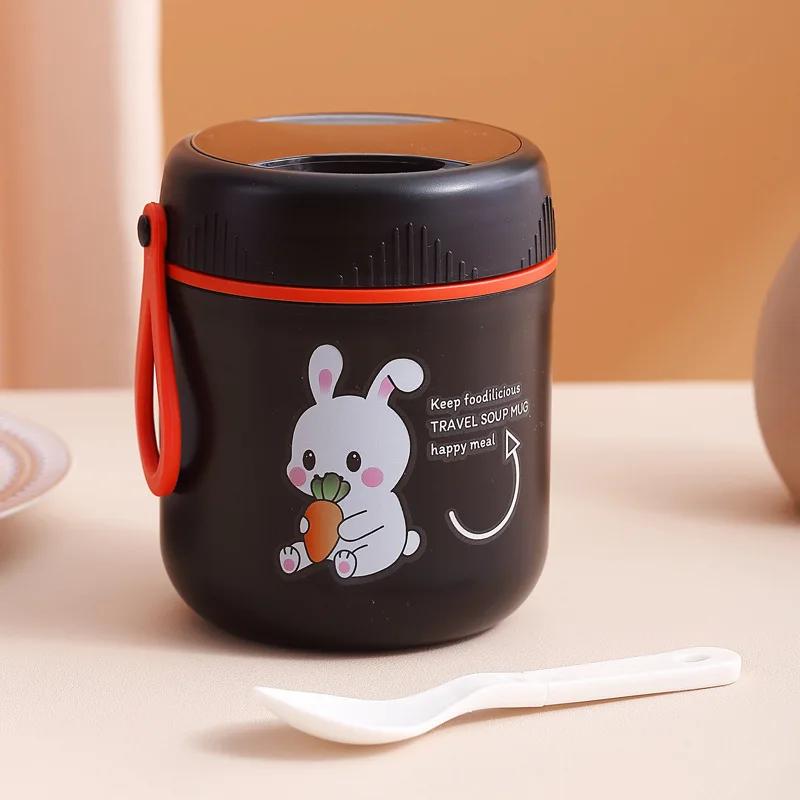 Cutie de prânz iepuraș Kawaii 304 Oțel inoxidabil Termică Cutie Bento Micul dejun Cupă pentru supă Izolată Geantă de prânz Recipiente pentru încălzirea alimentelor