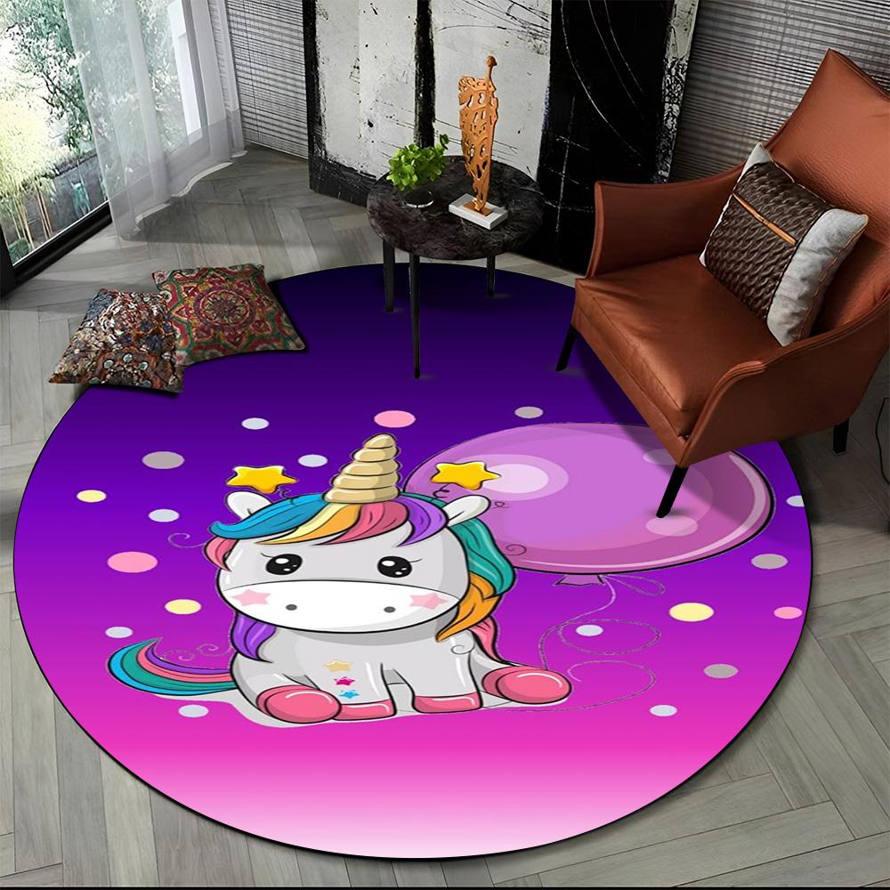 Unicorn Cartoon Animal Round Carpet Rug for Living Room Children's Bedroom Sofa Decor,Kid Paly Game Area Rug Non-slip Floor Mat