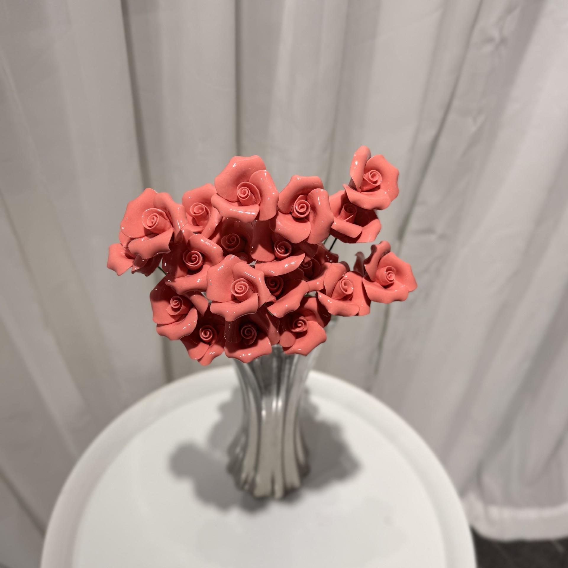 

Traditional Craftsmanship Immortal Flower Ceramic Rose Desktop Simulated Flower Arrangement Ornament Living Room Decoration Valentine S Day Gift Purple rose