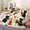 Cute Black Musician Cats Flannel Fleece Blanket Soft Machine Washable for Sofa Bed Travel Camping Home Decor Gift