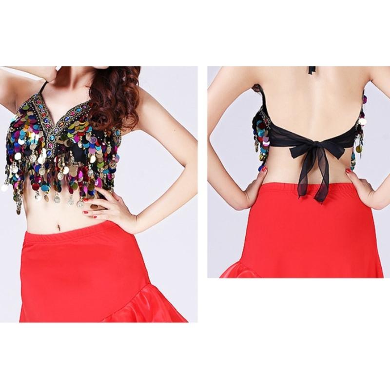 Professional Belly Dance Costume Set Sequins Bra and Hip Scarf for Stage Performances ractical Polyester Fabric Outfit