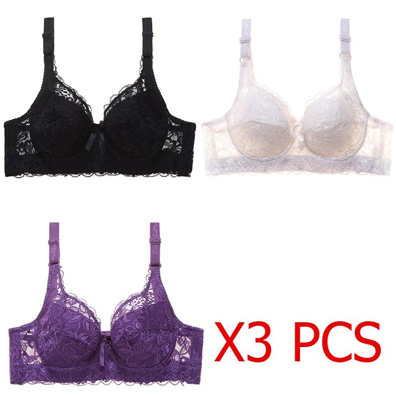 Plus Size 80B-105D Women Embroidery Bra Anti-sag Gathered Bra Underwire Breathing Adjustable Bra Push-up Bras