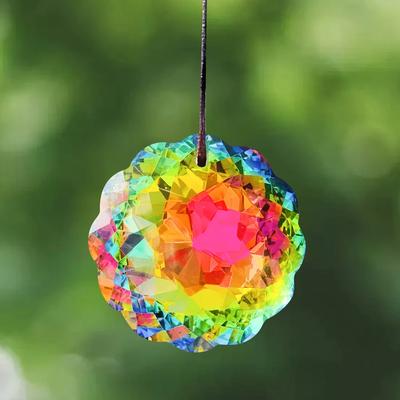 45mm Rainbow Mandala Crystal Prism Suncatcher Hanging Decor Brilliant Colorful Sun Flower Chandelier Parts Replacement Pendant