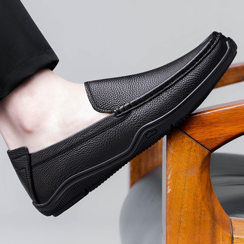 Men's Large Size Leather Slip-On Casual Shoes - Versatile & Fashionable for Business/Formal Wear