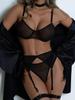 Elegant Sheer Mesh Lingerie Set - Sexy, Comfortable, Slimming Four-Piece with Underwire