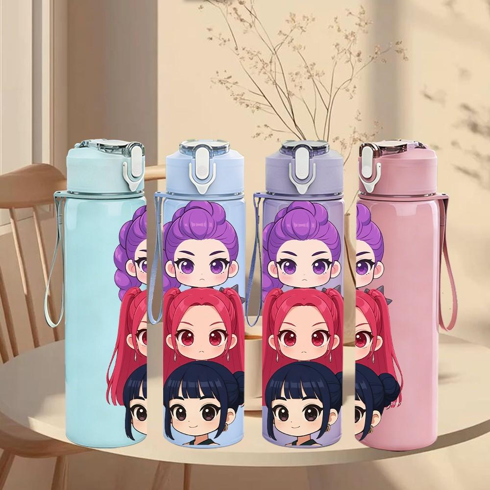 1PC Long Hair Girl Character Pattern 750ml Color Plastic Sports Water Bottle Leakproof Flip Straw Lid Suitable for Sports Office Home Use
