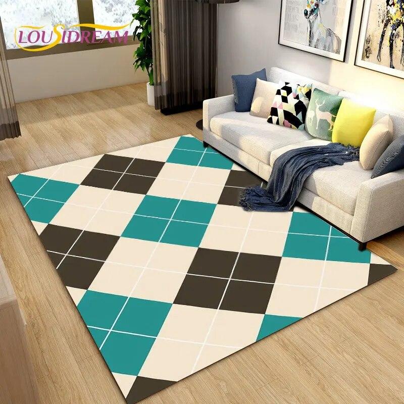 3D Geometric Lattice Pattern Area Rug,Carpet Rug for Living Room Bedroom Sofa Decoration,Kitchen Bath Doormat Non-slip Floor Mat