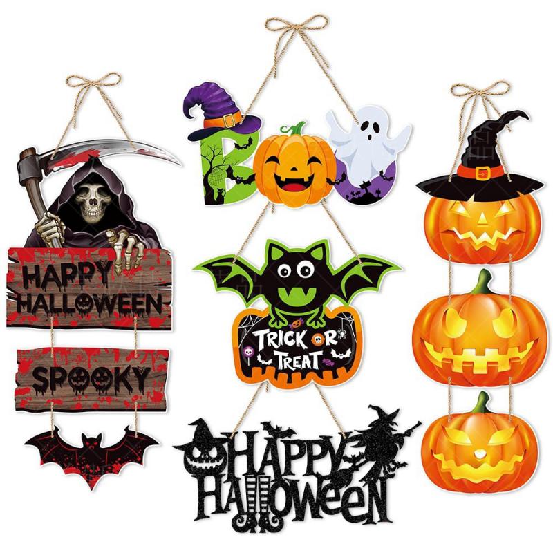 Dekoracja na Halloween Party Dynia Duch Nietoperz Wiszące Zawieszki na Drzwi 2024 Happy Halloween Święto Ducha Dekoracje Sceny Imprezowej