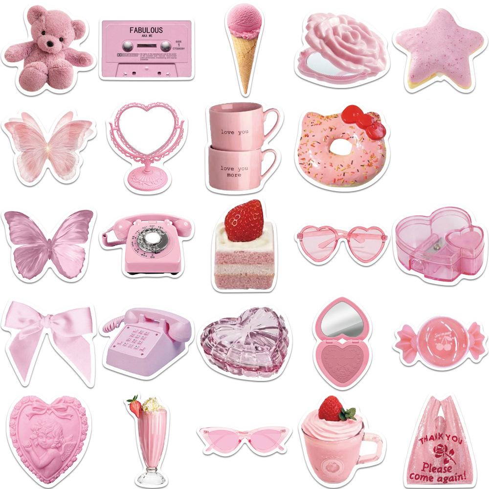 50 Pink Girl Hearts Real Bear Stickers Decorate Suitcase Notebook Waterproof Not Repeat Stickers