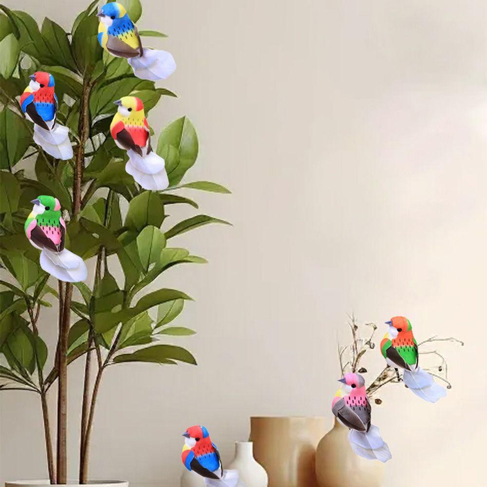 6PCS Creative Multicolor Artificial Birds with Clips Foam Faux Bird DIY Accessories Photo Props Decorative Birds Garden Ornament