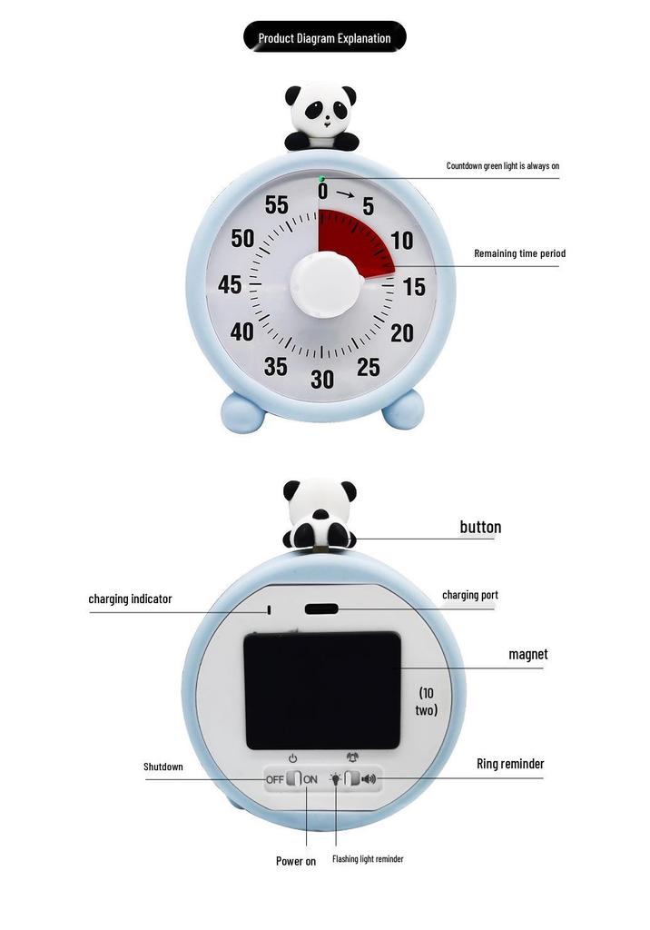 Silicone Panda Timer: Magnetic Charging & Reminder Clock for Home Use