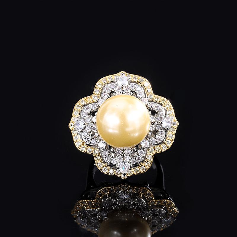 Jewelry Inlaid Gold, White Beads, Light Gold Color Separation, Diamond Inlaid Ring, Electroplating 14Mm