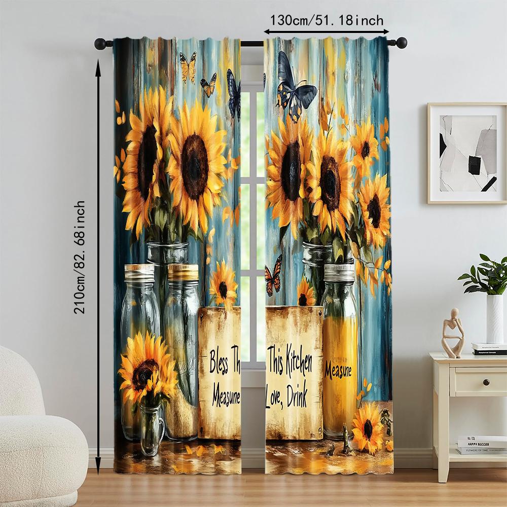 Set Of 2 Rustic Versatile Polyester Transparent Curtains Home Decoration Vintage Yellow Floral Use Bedrooms Living Curtain Ideal For Sleeping Area