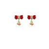 Christmas Diamond-Encrusted Snowflake Bell Pearl Stud Earrings, Light Luxury Design Red Bow New Year'S Earrings