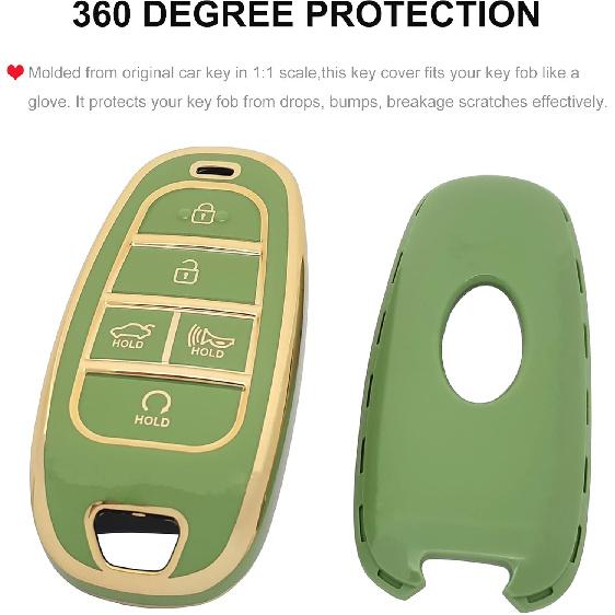 Key Fob Cover for Hyundai with Keychain Soft TPU Car Key Case Cover Compatible with Hyundai Sonata Santa fe Tucson (Green)