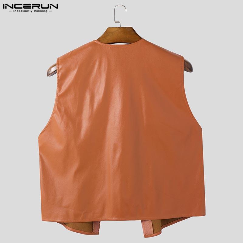 INCERUN Męskie bezrękawniki z wycięciami, ażurowe, codzienne, luźne, z PU skóry
