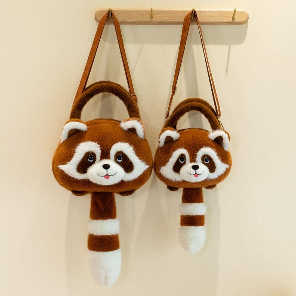Soft Animals Raccoon Bag Fur Raccoon Shoulder Bag Casual Plush Raccoon Backpack  Zoo Gift