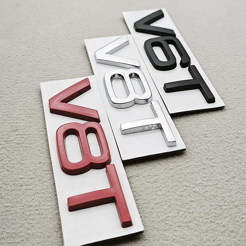 3D Metal Car Sticker Fender Side Badge Logo V6T V8T Rear Trunk Emblem Decals For Audi S4 S5 S7 A6 SQ7 SQ5 Q8 S8 Auto Accessories