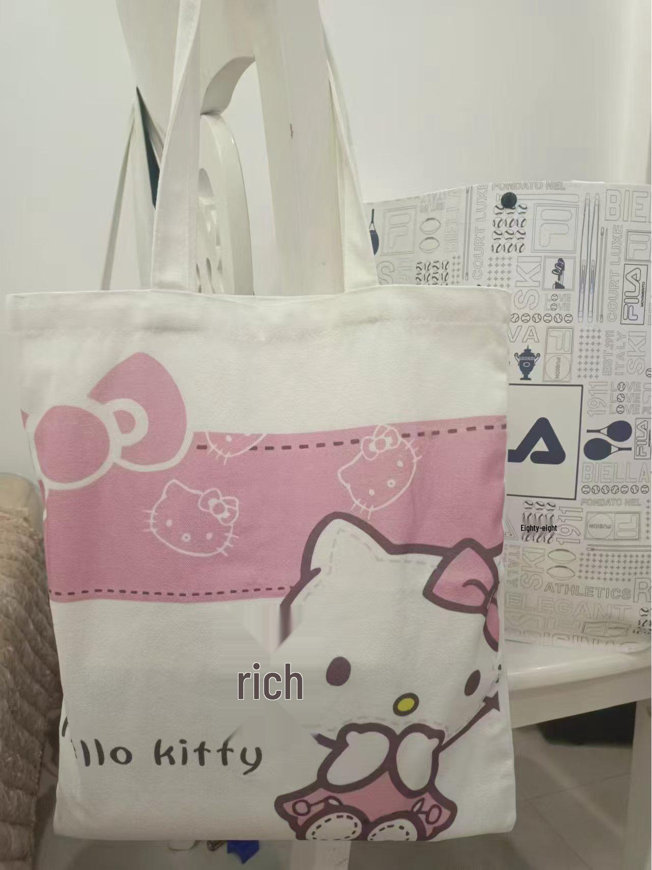 

Hello Kitty Cartoon Print Canvas Tote Bag - Korean Lazy Style Shoulder Handbag 35x40