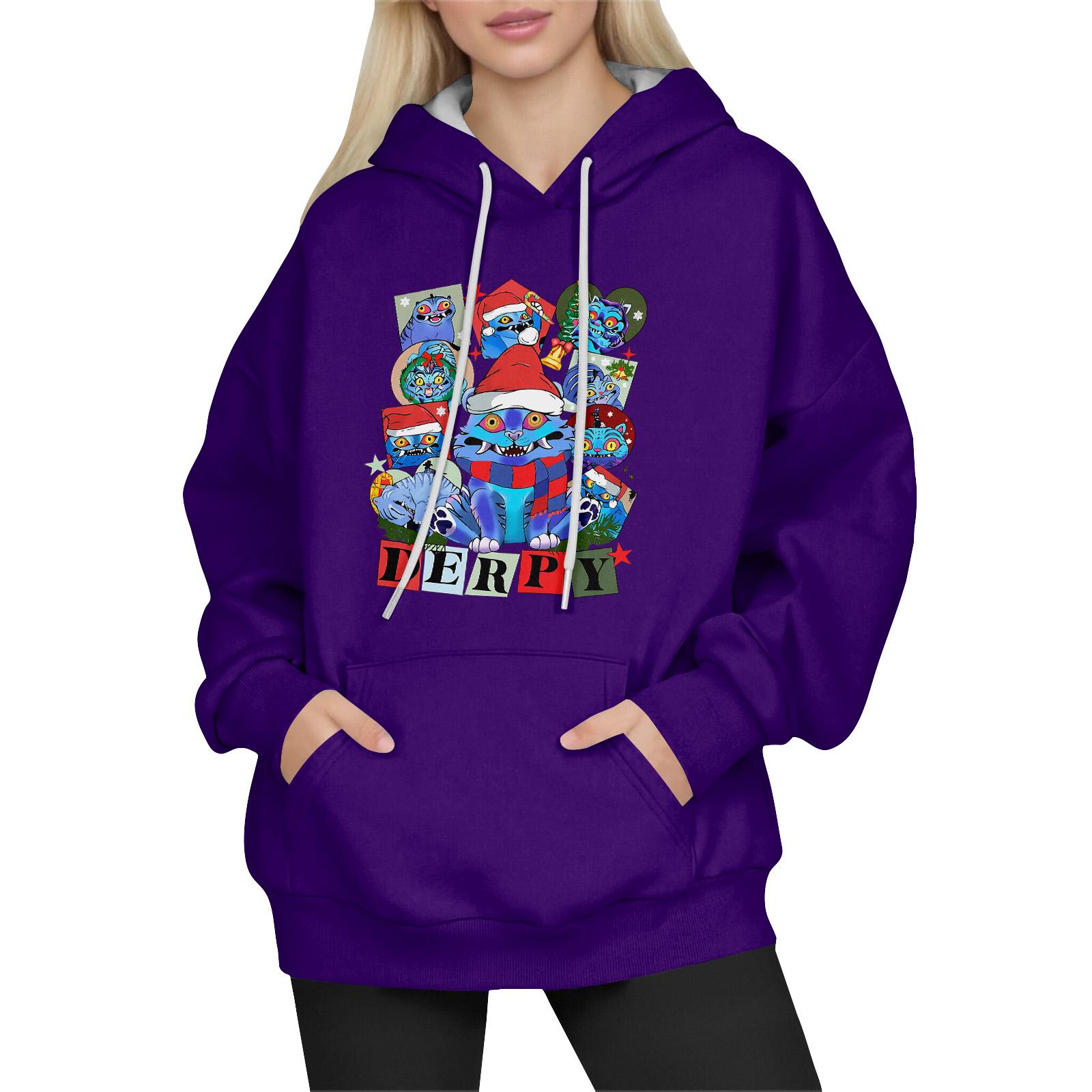 

Women s Fashion Long-Sleeve Pullover Hoodie with Fun Movie-Inspired Prints XL
