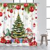 Christmas Shower Curtains Cute Snowman Santa Claus Xmas Tree Winter Town Street Landscape Bath Curtain Home Bathroom Decor Set
