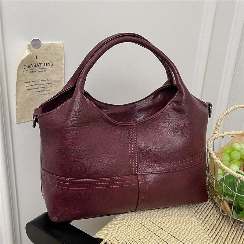 2026 Textured Soft Leather Handbag for Women High-End Light Luxury Thickened Large Capacity Fashiable Women s Bag винный
